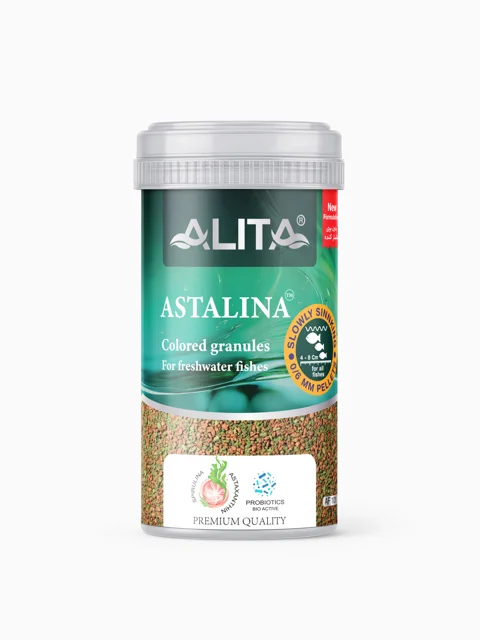 غذای ماهی آستالینا آلیتا ASTALINA سایز 0.6 میلی متر حجم 120 میلی لیتر